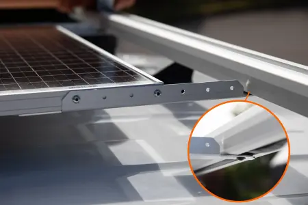 Mounting brackets for solar panel installation between Work Bar roof racks